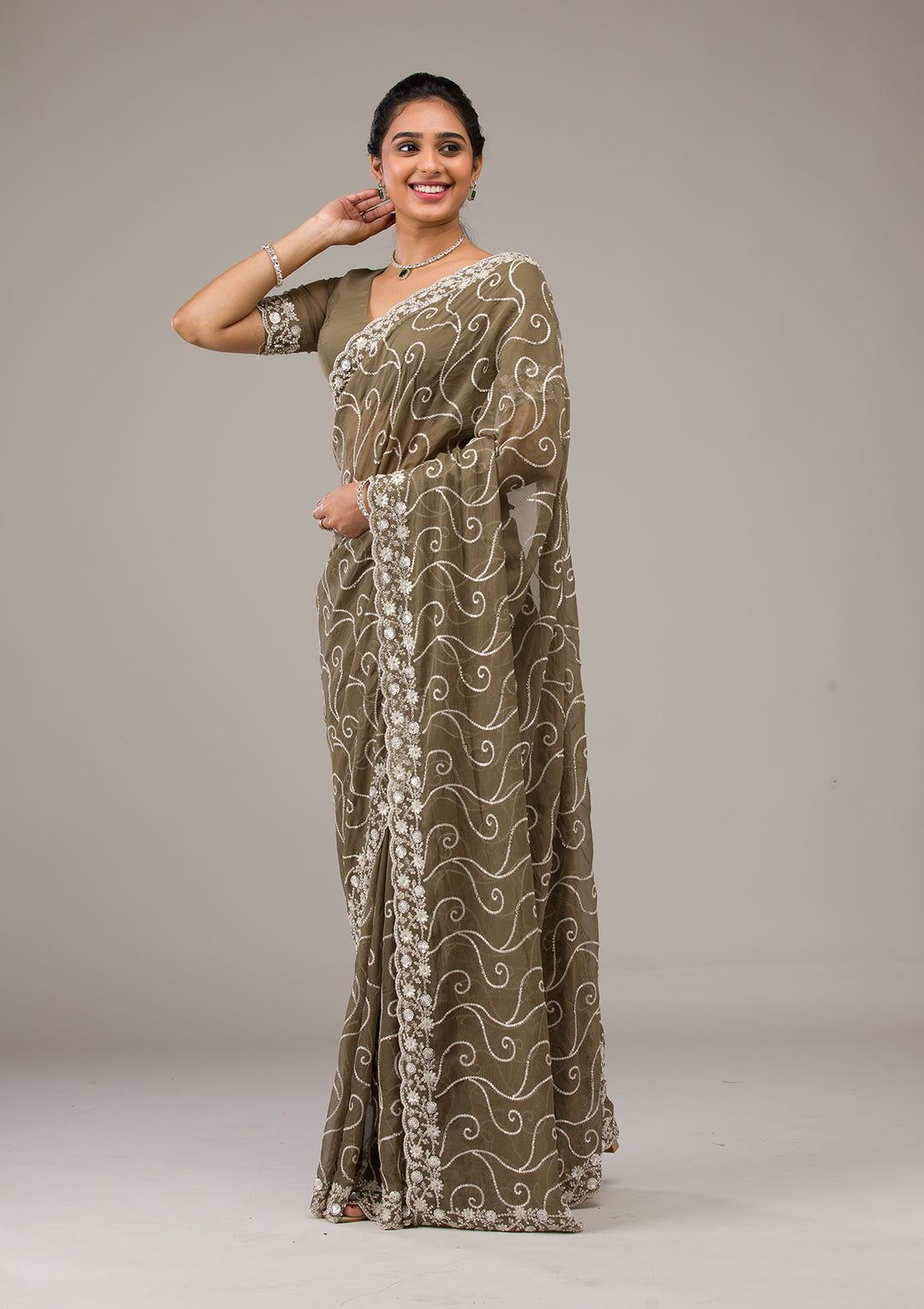 Mehendi Sequins Georgette Saree