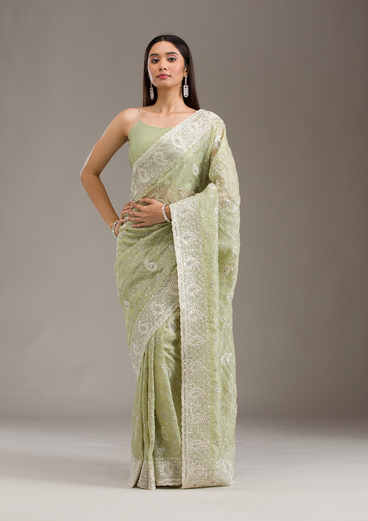 Mehendi Sequins Tissue Saree