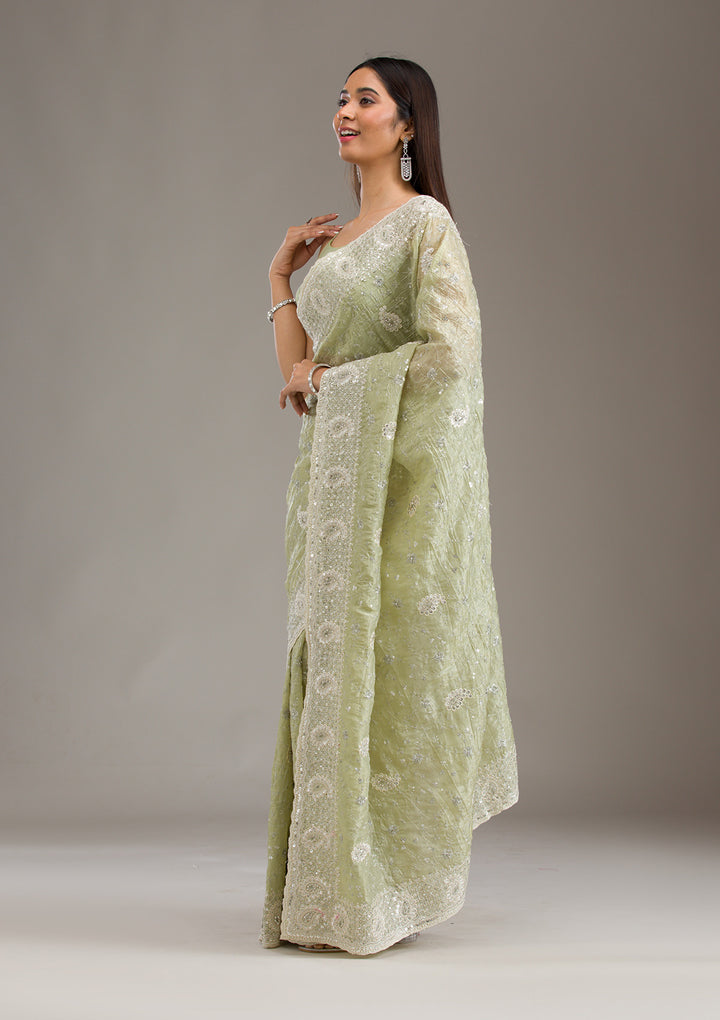 Mehendi Sequins Tissue Saree
