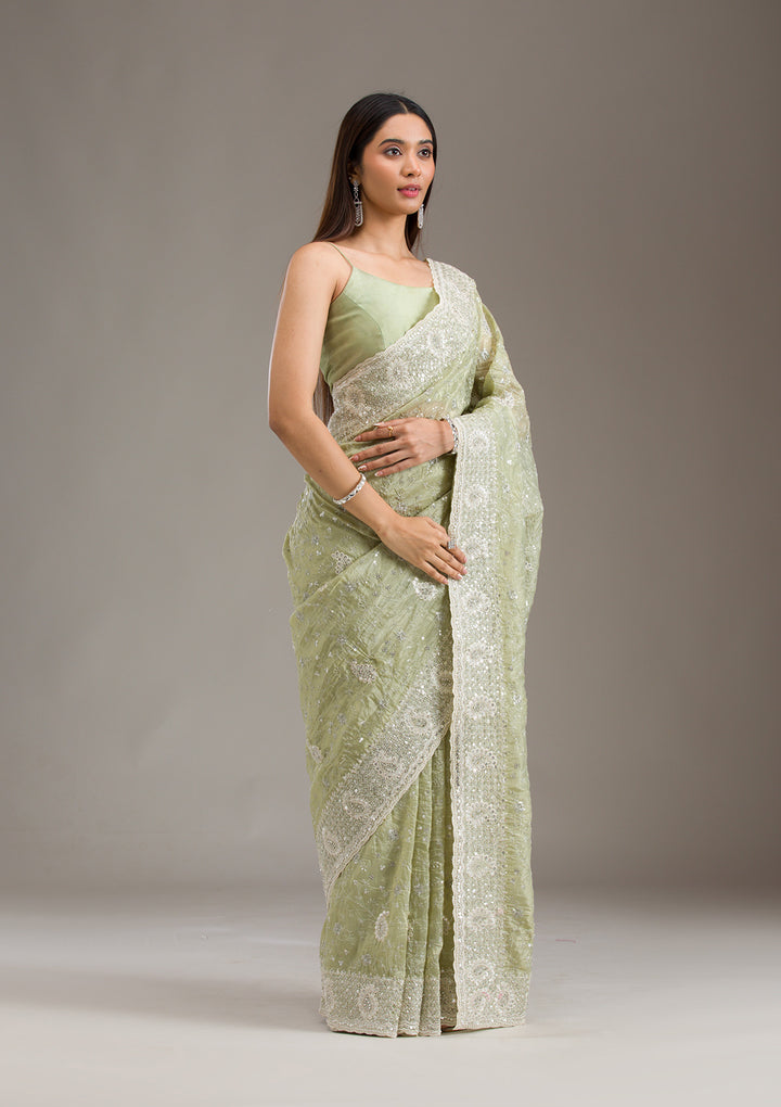 Mehendi Sequins Tissue Saree