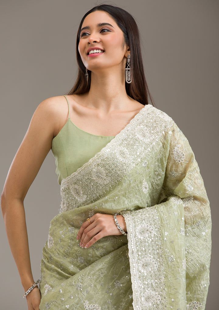Mehendi Sequins Tissue Saree