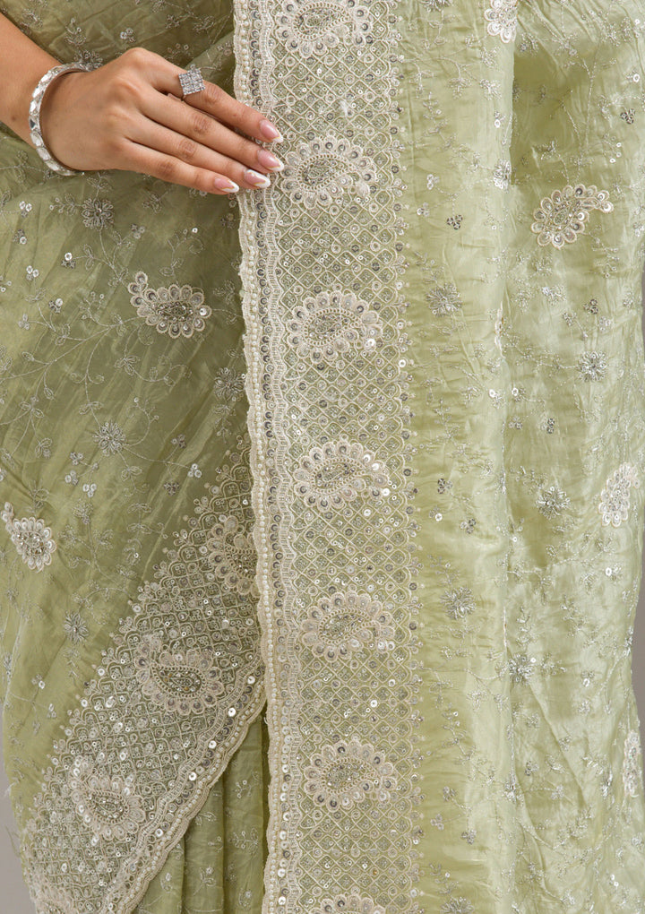 Mehendi Sequins Tissue Saree