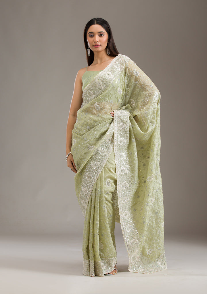 Mehendi Sequins Tissue Saree