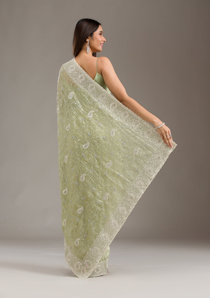 Mehendi Sequins Tissue Saree