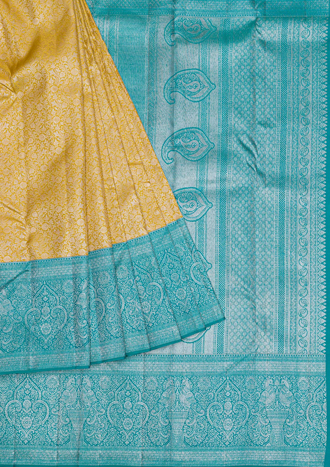 Mehendi Silver Zariwork Pure Silk Saree