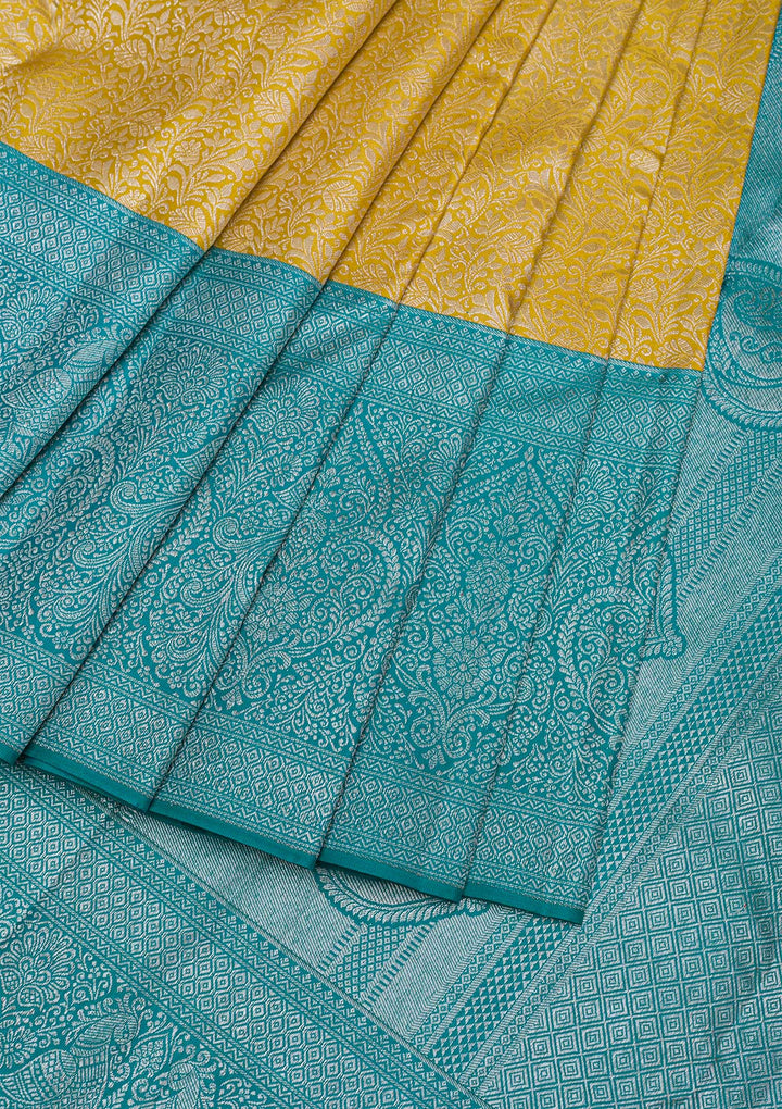 Mehendi Silver Zariwork Pure Silk Saree