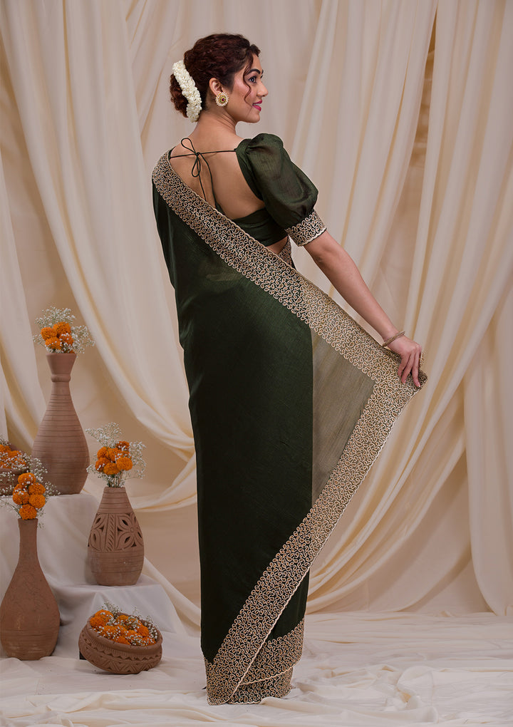Mehendi Stonework Art Silk Saree