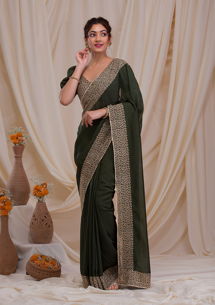 Mehendi Stonework Art Silk Saree
