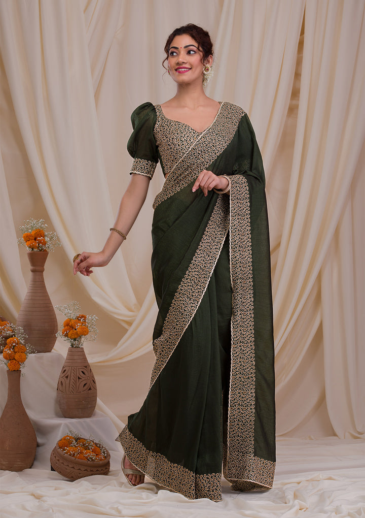 Mehendi Stonework Art Silk Saree