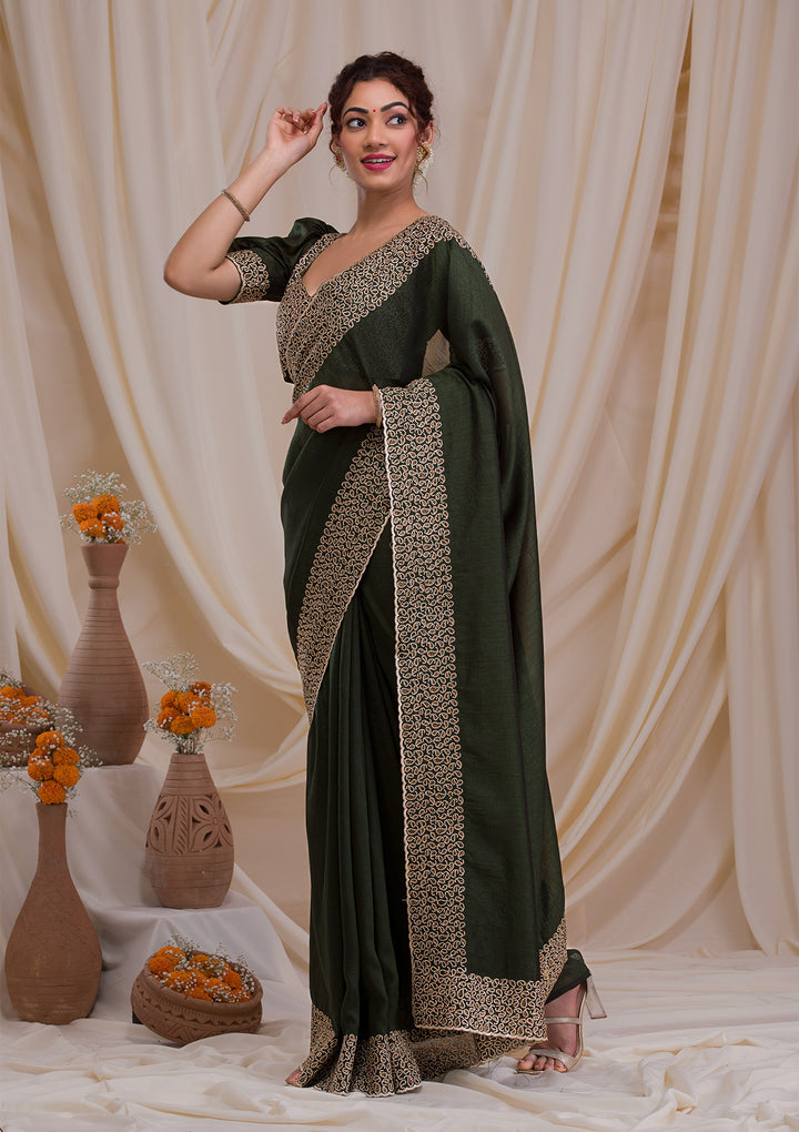 Mehendi Stonework Art Silk Saree