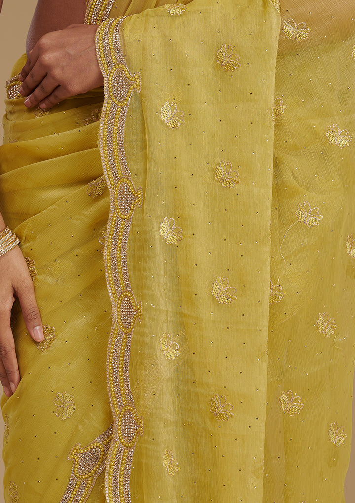 Mehendi Stonework Chiffon Saree