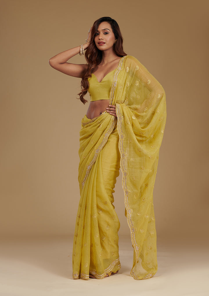 Mehendi Stonework Chiffon Saree