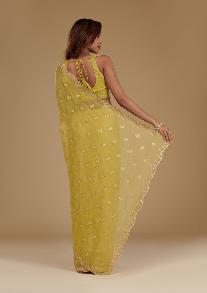 Mehendi Stonework Chiffon Saree