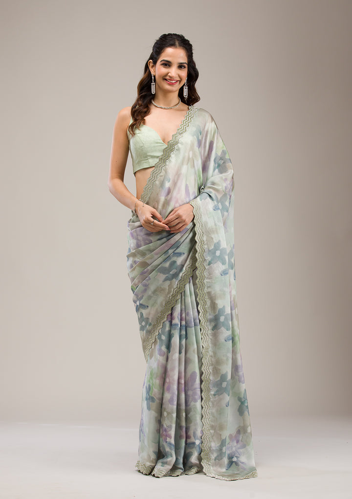 Mehendi Stonework Satin Saree