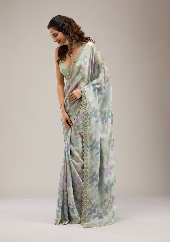 Mehendi Stonework Satin Saree