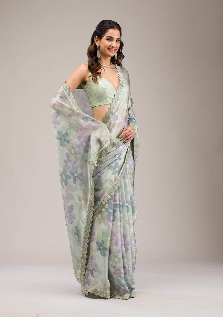 Mehendi Stonework Satin Saree