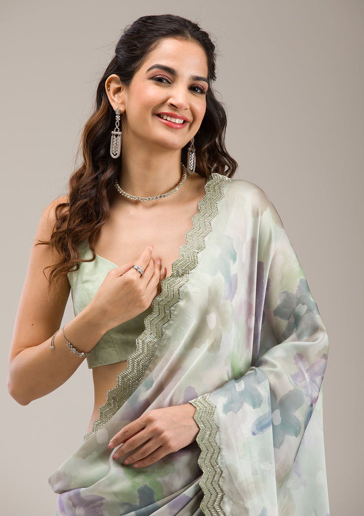 Mehendi Stonework Satin Saree