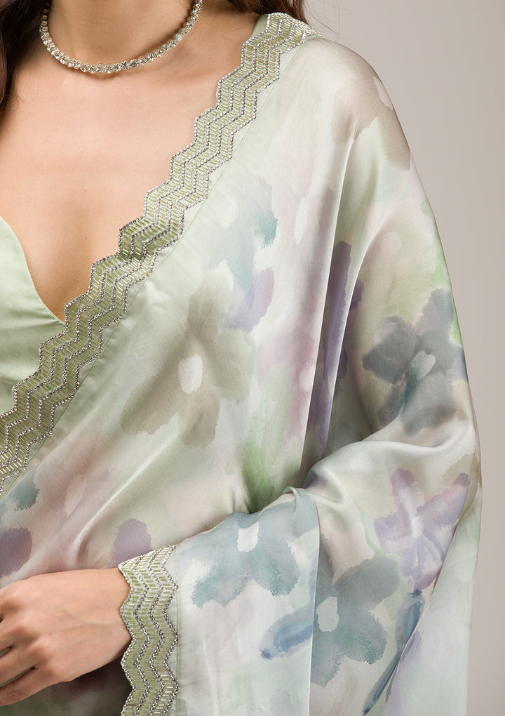 Mehendi Stonework Satin Saree