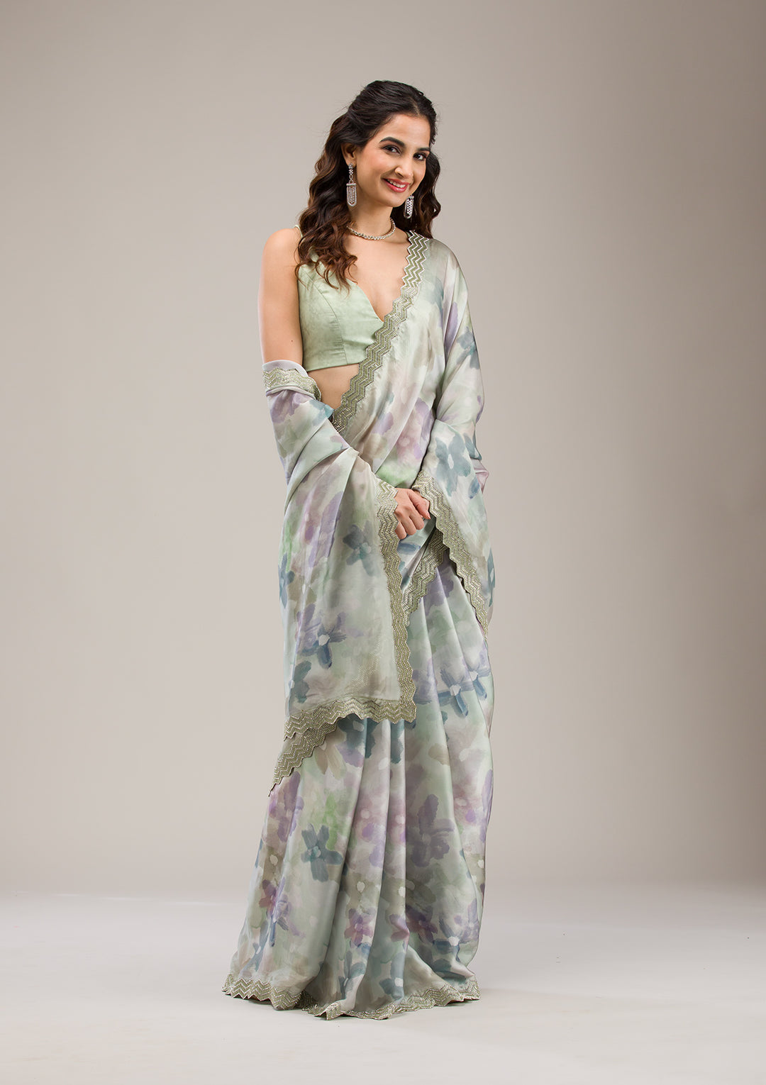 Mehendi Stonework Satin Saree