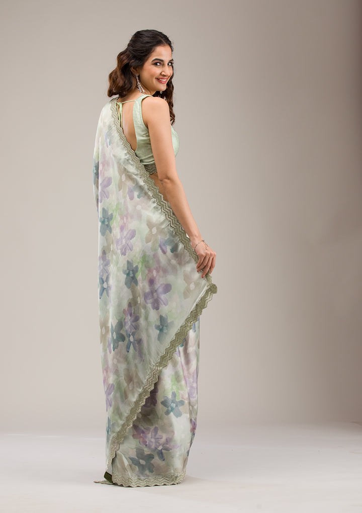 Mehendi Stonework Satin Saree
