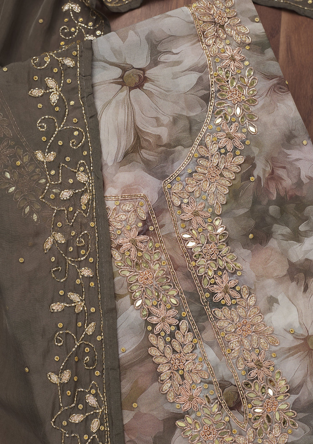 Mehendi Stonework Tissue Unstitched Salwar Suit