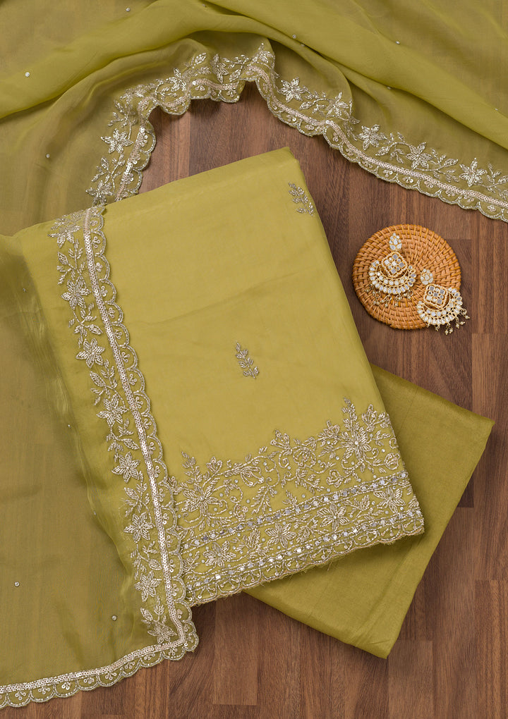 Mehendi Stonework Tissue Unstitched Salwar Suit