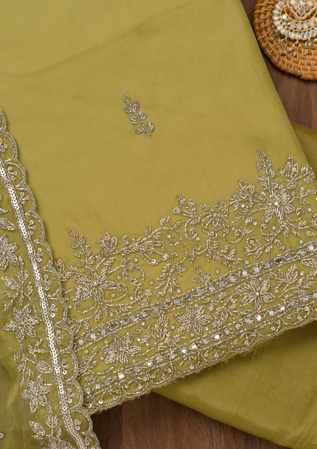 Mehendi Stonework Tissue Unstitched Salwar Suit
