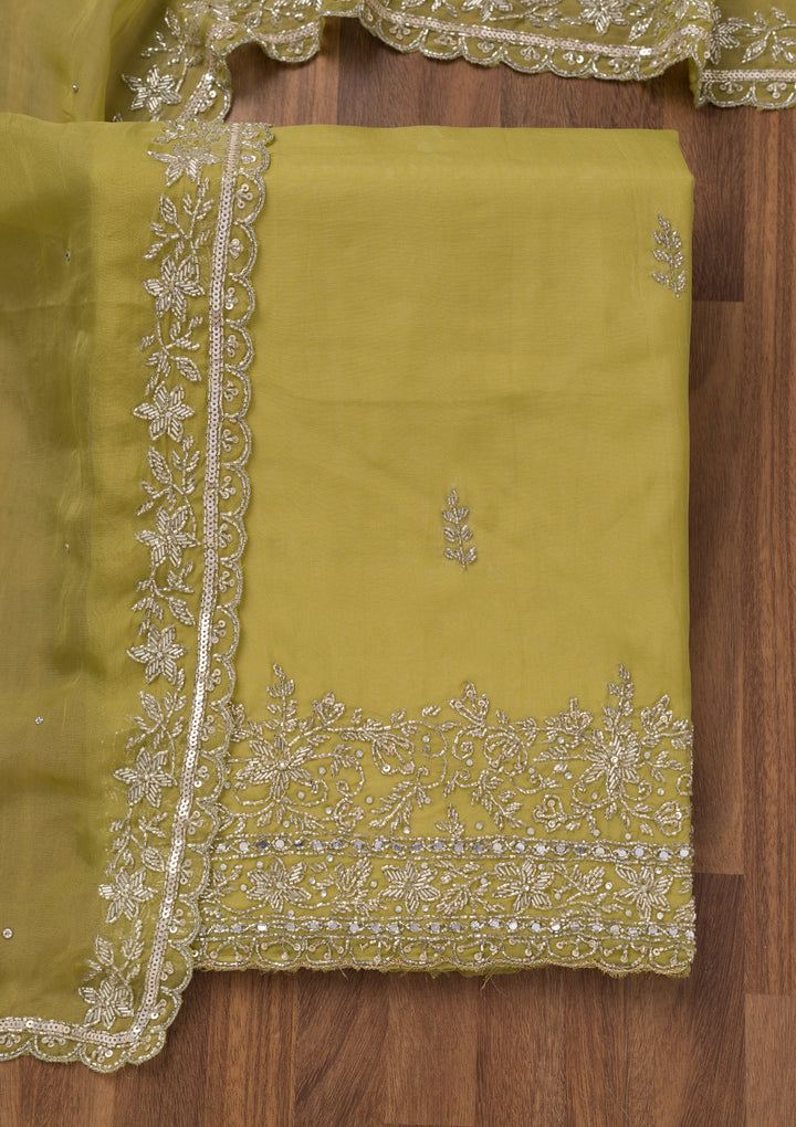 Mehendi Stonework Tissue Unstitched Salwar Suit