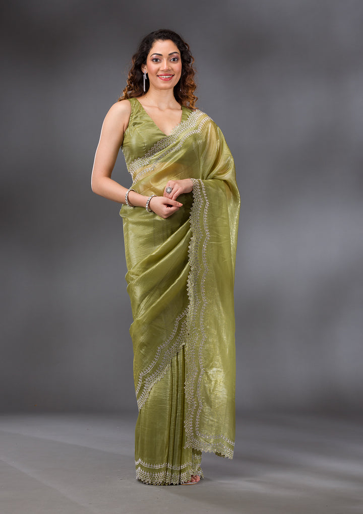 Mehendi Stonework Tissue Saree