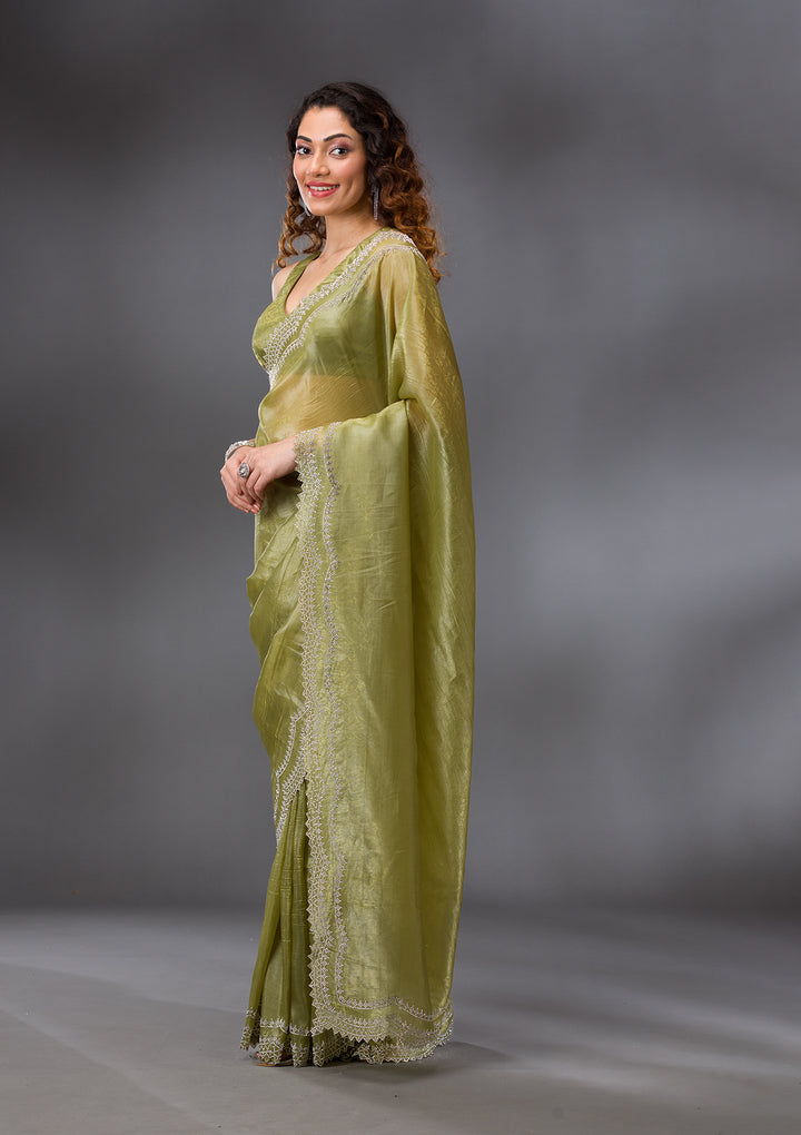 Mehendi Stonework Tissue Saree
