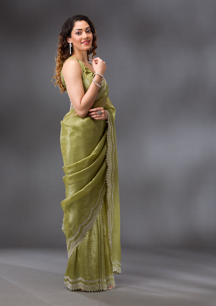 Mehendi Stonework Tissue Saree