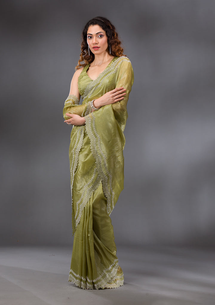 Mehendi Stonework Tissue Saree
