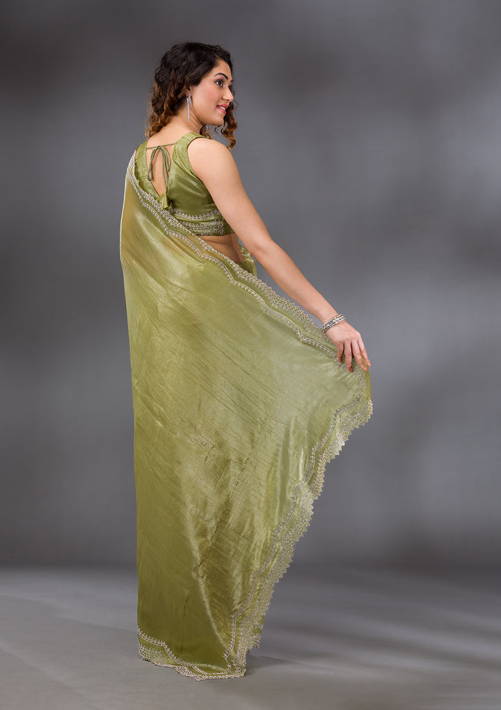 Mehendi Stonework Tissue Saree