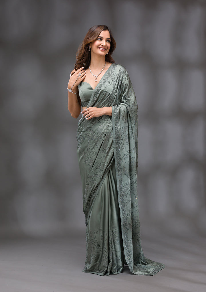 Mehendi Swarovski Crepe Saree