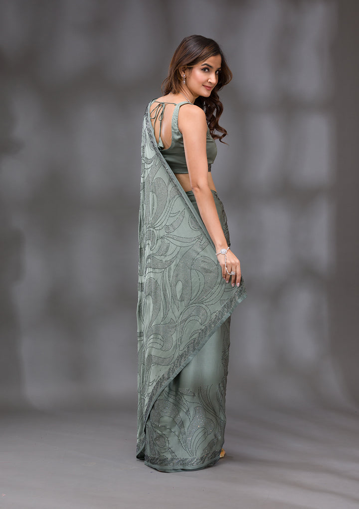 Mehendi Swarovski Crepe Saree