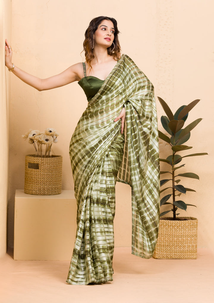 Mehendi Swarovski Georgette Designer Saree-Koskii