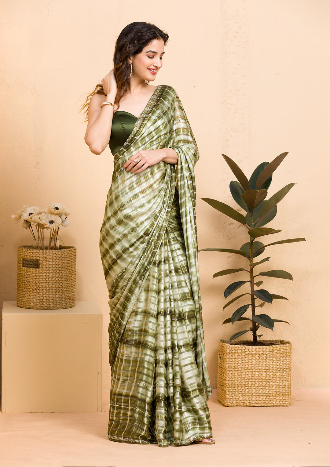Mehendi Swarovski Georgette Designer Saree