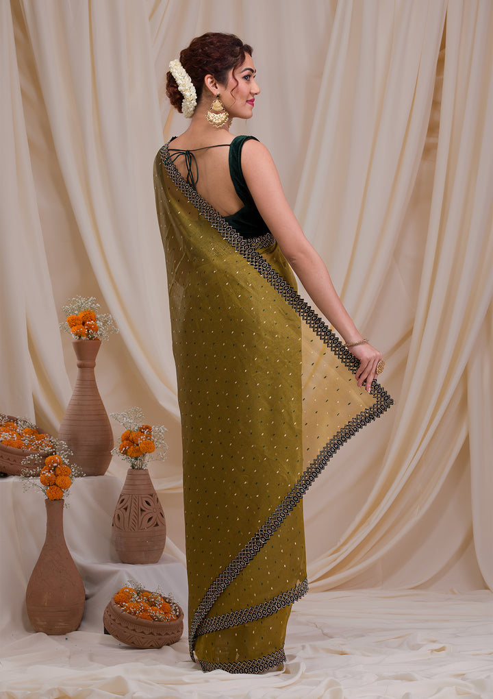 Mehendi Swarovski Organza Saree