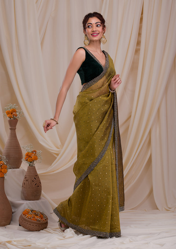 Mehendi Swarovski Organza Saree