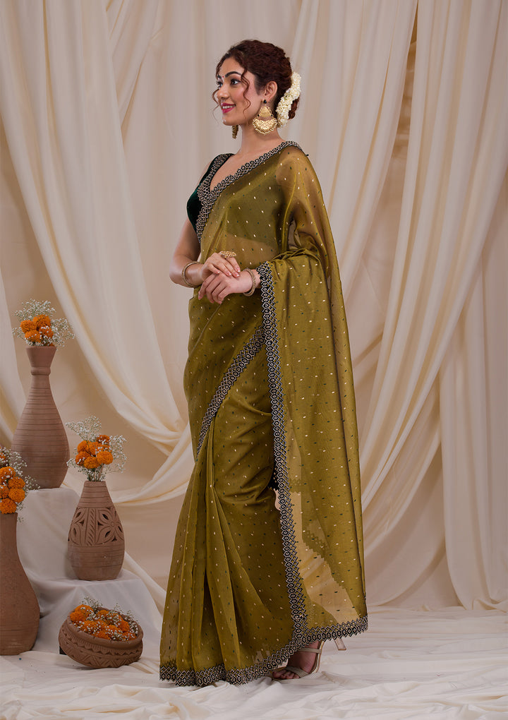 Mehendi Swarovski Organza Saree