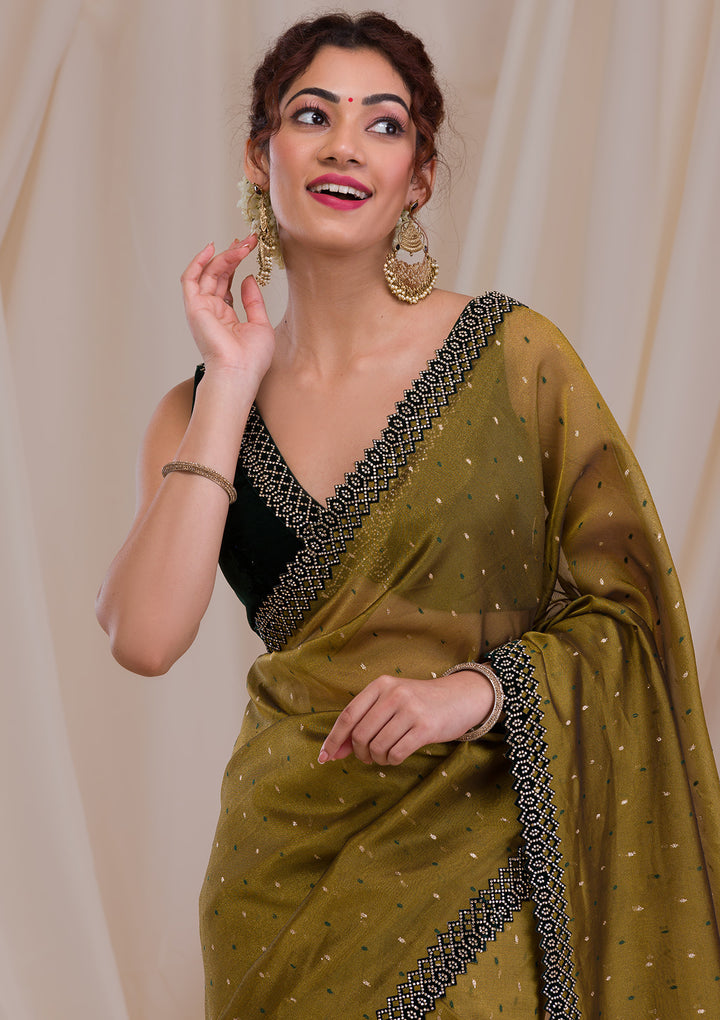 Mehendi Swarovski Organza Saree