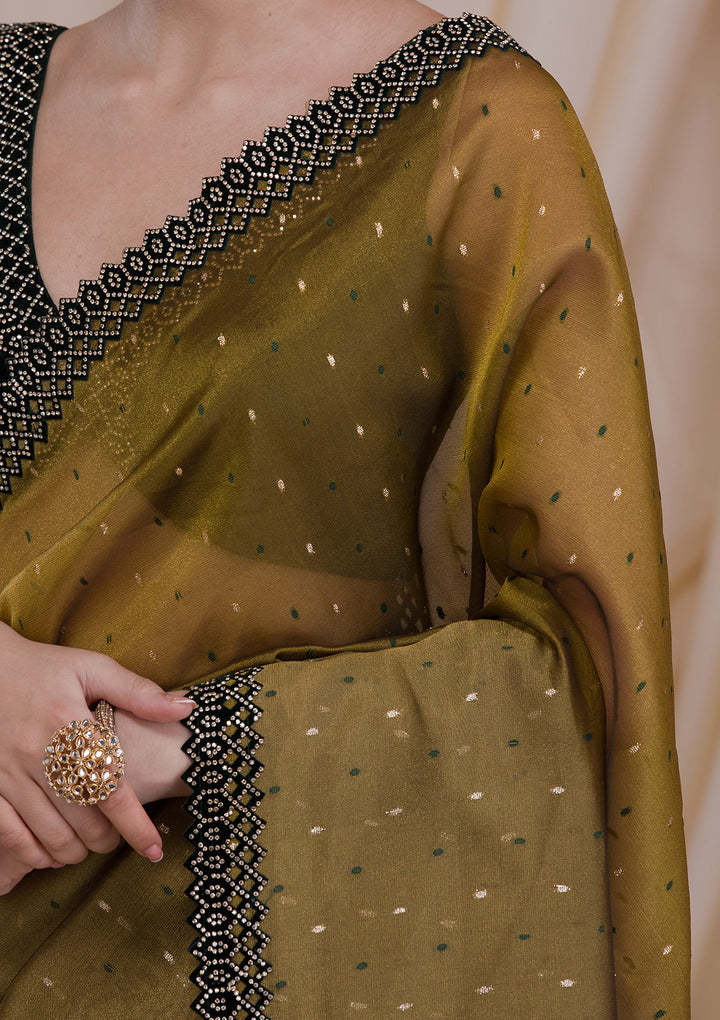 Mehendi Swarovski Organza Saree