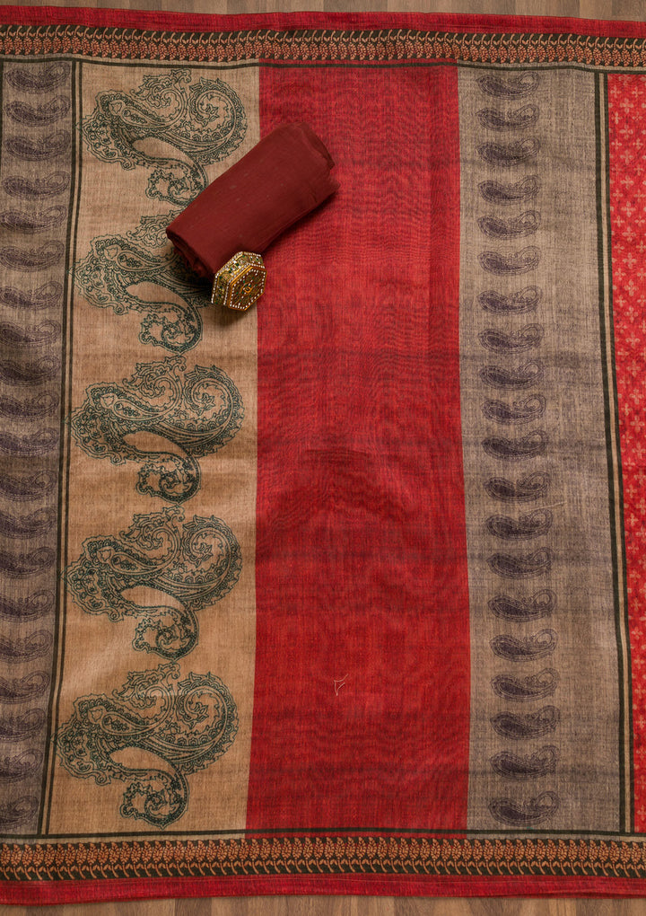 Mehendi Threadwork Chanderi Unstitched Salwar Suit