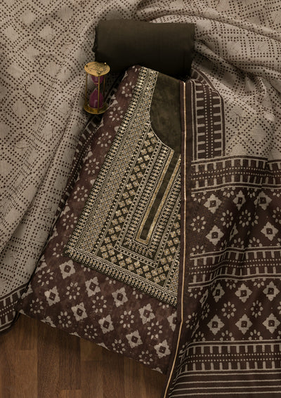 Mehendi Threadwork Cotton Unstitched Salwar Suit-Koskii