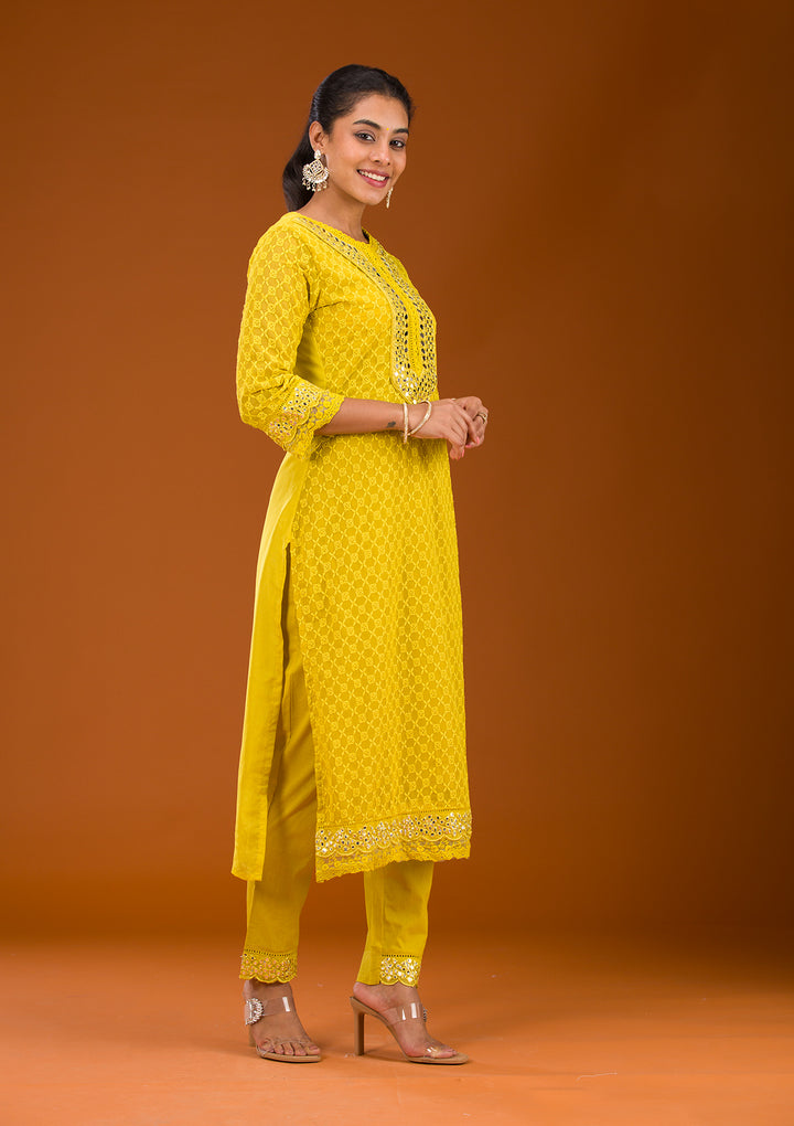 Mehendi Threadwork Georgette Readymade Salwar Suit