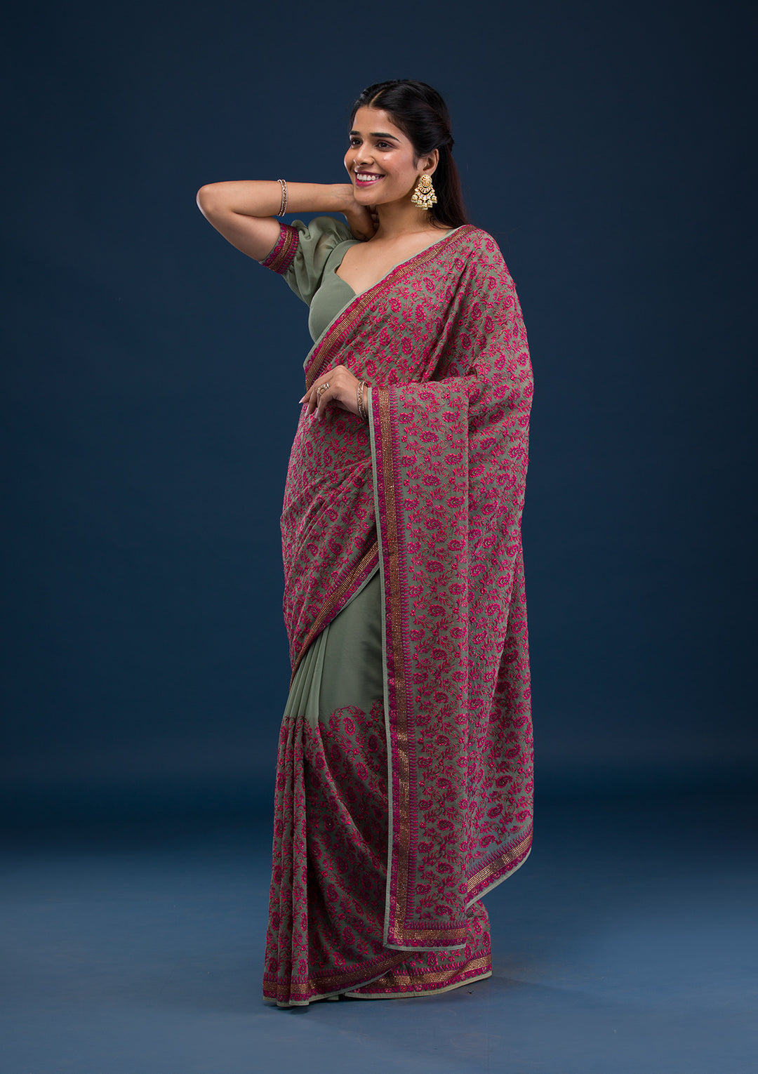 Mehendi Threadwork Georgette Saree