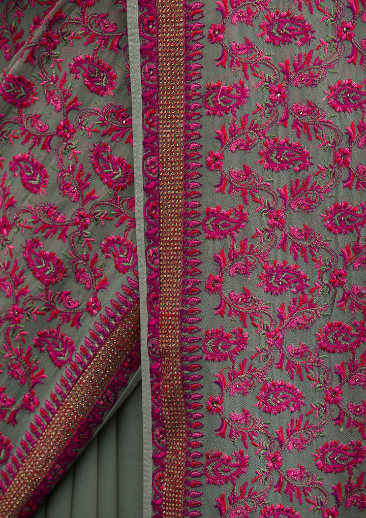 Mehendi Threadwork Georgette Saree