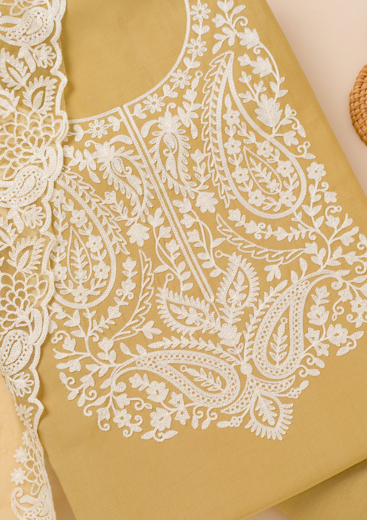 Mehendi Threadwork Semi Crepe Unstitched Salwar Suit