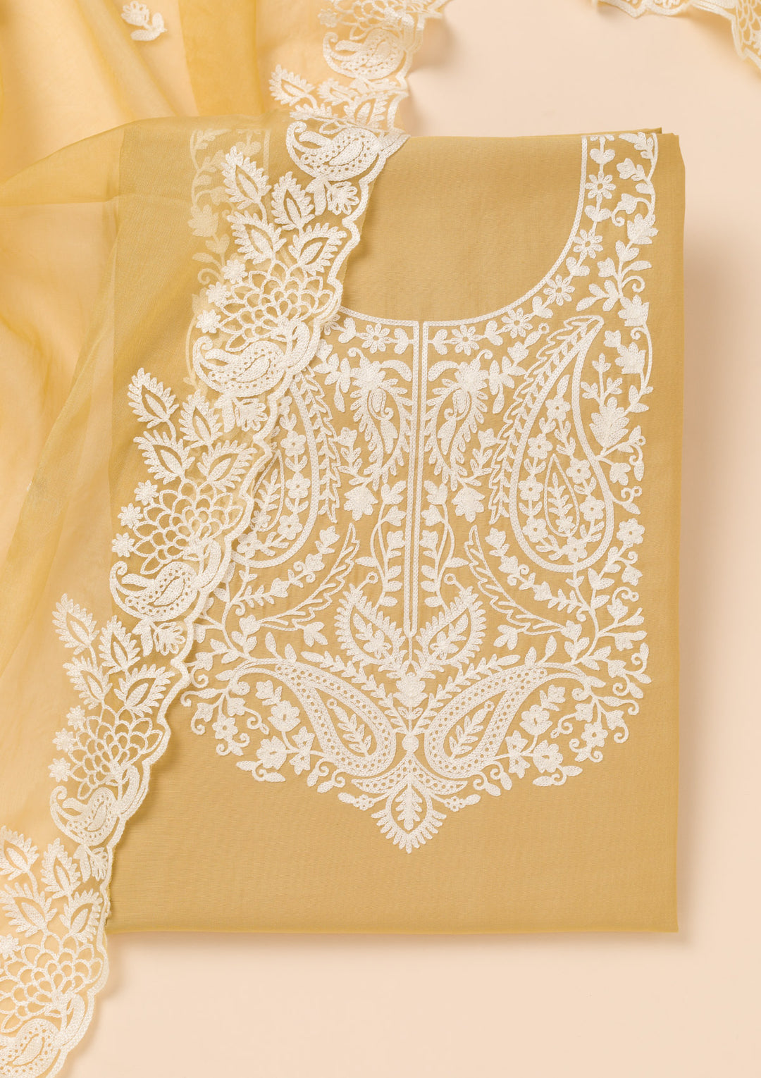 Mehendi Threadwork Semi Crepe Unstitched Salwar Suit