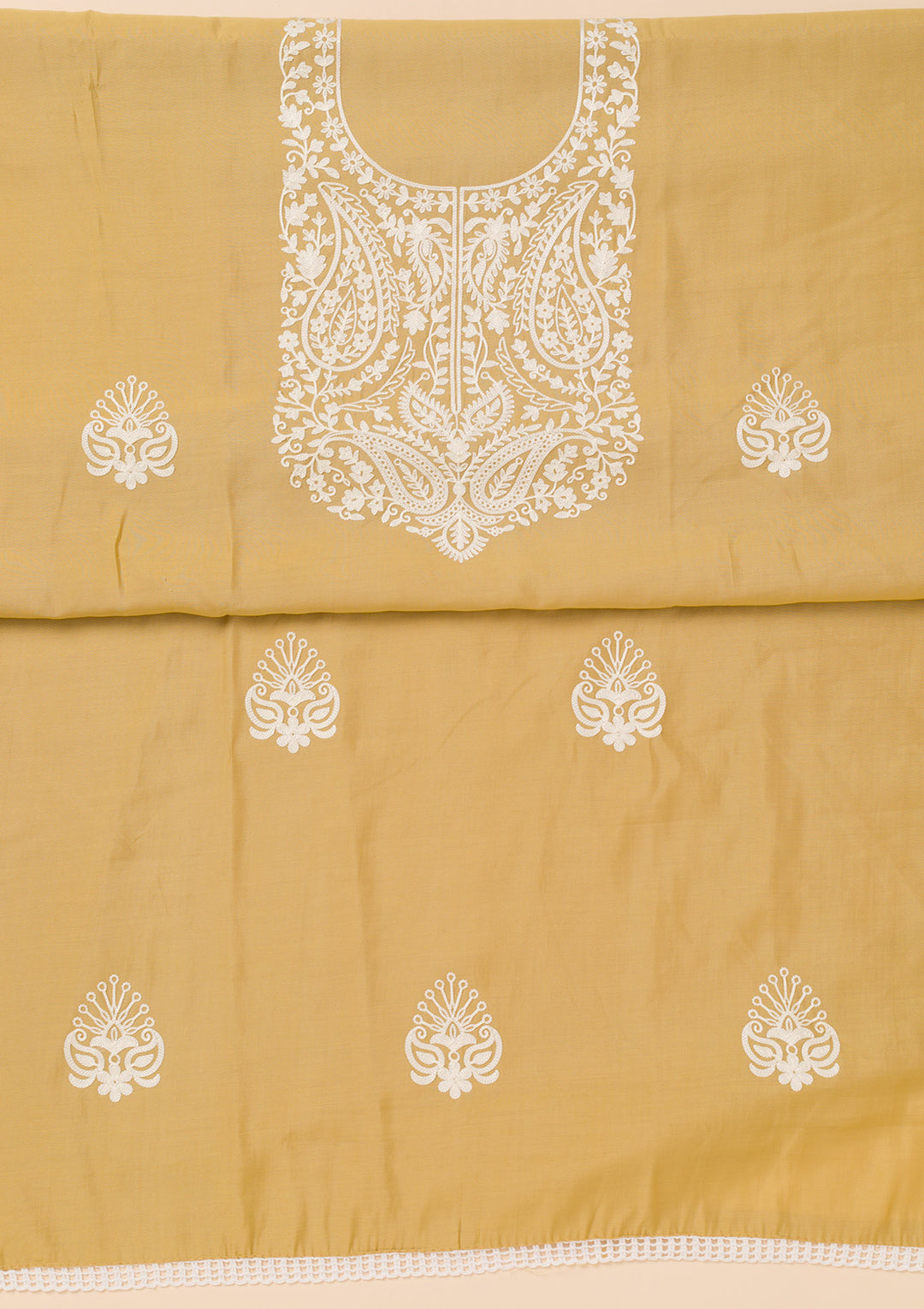 Mehendi Threadwork Semi Crepe Unstitched Salwar Suit